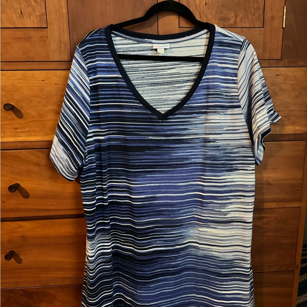 LuLaRoe Blue and White Striped Christy T